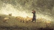 Shepherdess still control the sheep Winslow Homer